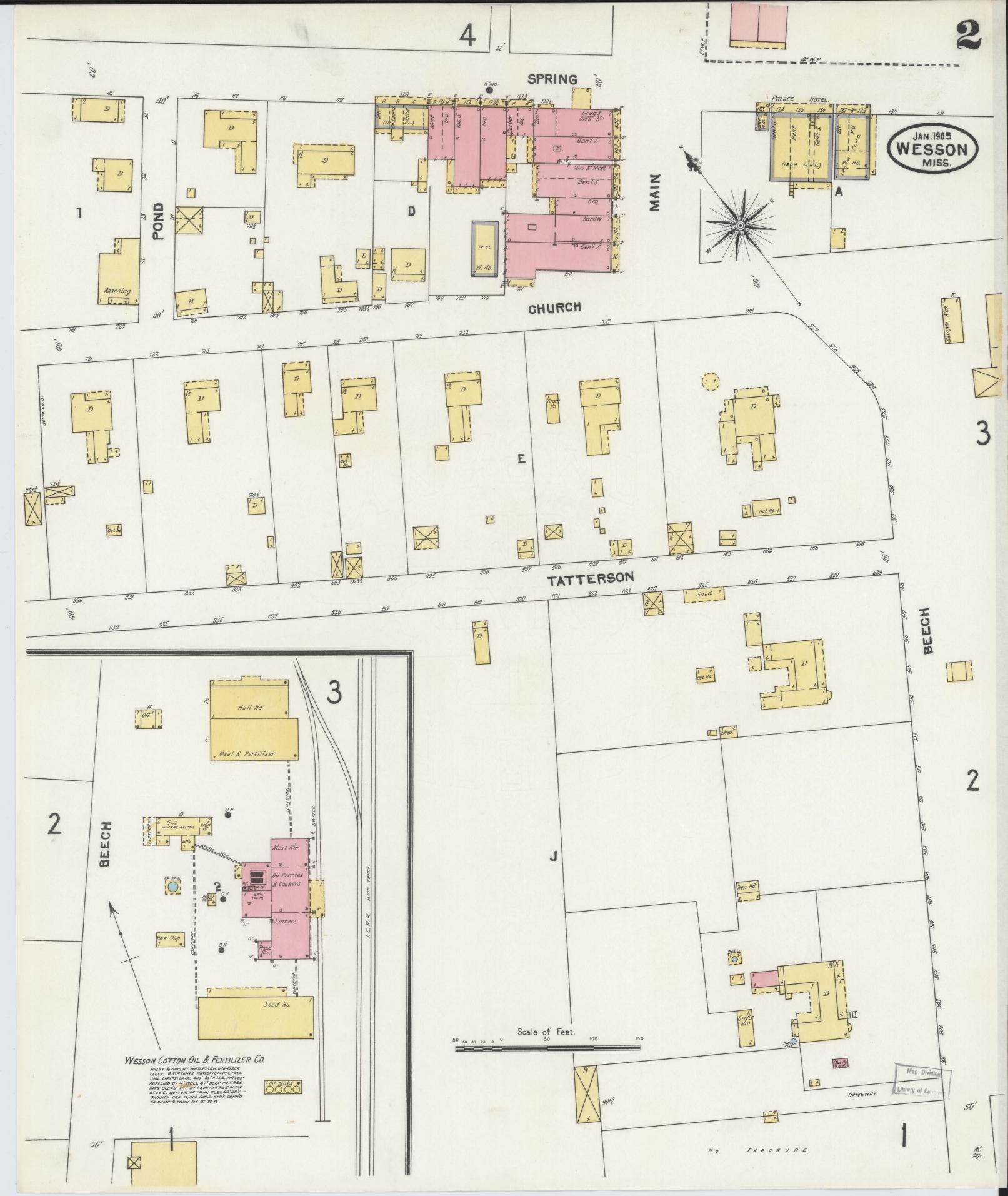 Sanborn Fire Insurance Map from Wesson, Copiah County, Mississippi (1905), Sheet #0002 - Historic Sanborn Fire Insurance Map Print, vintage old map wall art, antique decor, genealogy gift, Mississippi Mississippi map
