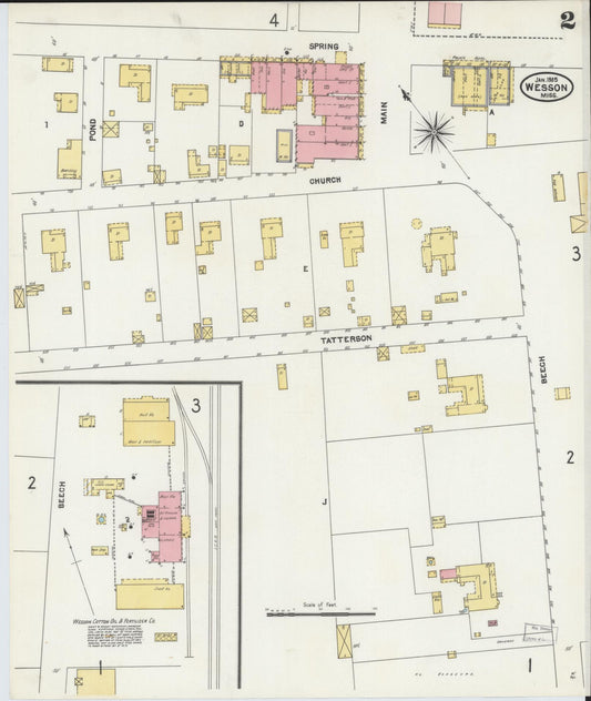 Sanborn Fire Insurance Map from Wesson, Copiah County, Mississippi (1905), Sheet #0002 - Historic Sanborn Fire Insurance Map Print, vintage old map wall art, antique decor, genealogy gift, Mississippi Mississippi map