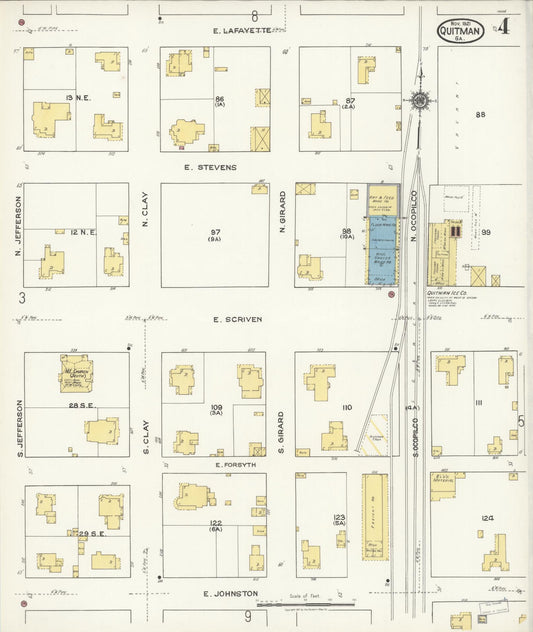 Sanborn Fire Insurance Map from Quitman, Brooks County, Georgia (1921), Sheet #0004 - Historic Sanborn Fire Insurance Map Print, vintage old map wall art, antique decor, genealogy gift, Georgia Georgia map