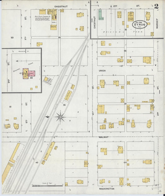 Sanborn Fire Insurance Map from Byron, Ogle County, Illinois (1904), Sheet #0002 - Historic Sanborn Fire Insurance Map Print, vintage old map wall art, antique decor, genealogy gift, Illinois Illinois map