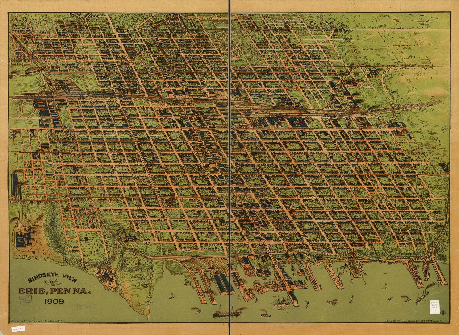 Birdseye view of Erie, Penna. 1909. (1909) – Historic Bird’s-Eye View Panorama Print