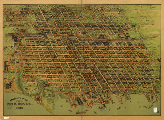 Birdseye view of Erie, Penna. 1909. (1909) – Historic Bird’s-Eye View Panorama Print