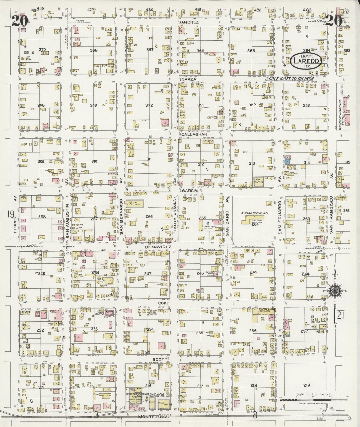 Sanborn Fire Insurance Map from Laredo, Webb County, Texas (1925), Sheet #0020 - Historic Sanborn Fire Insurance Map Print, vintage old map wall art, antique decor, genealogy gift, Texas Texas map