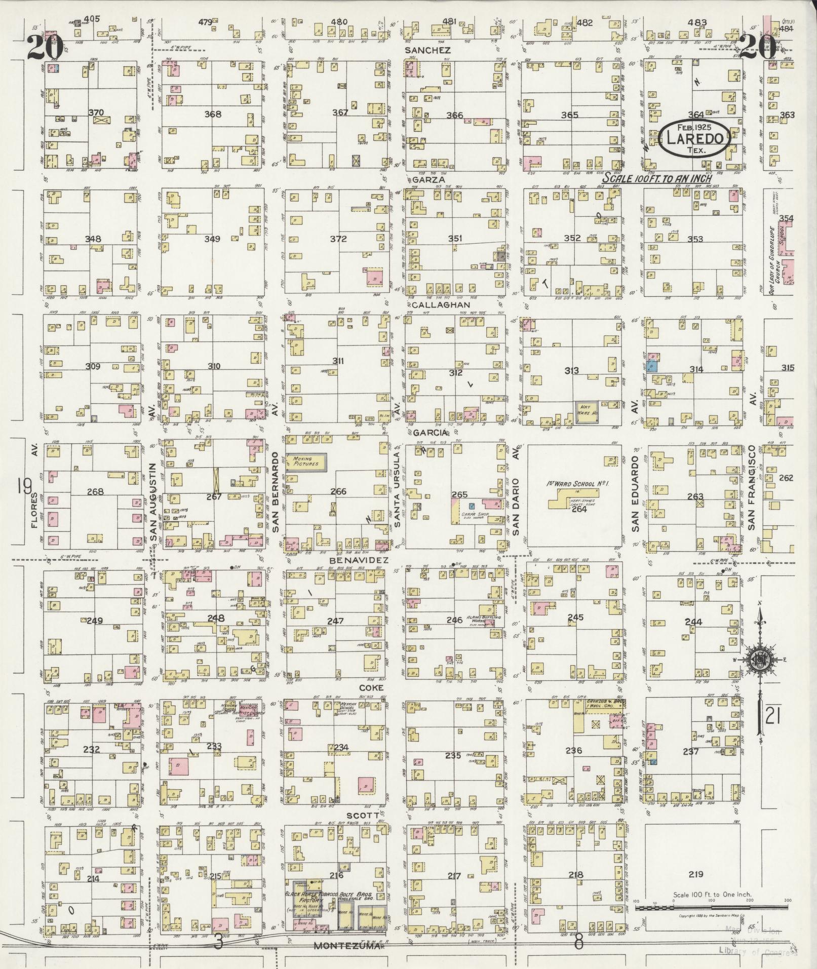 Sanborn Fire Insurance Map from Laredo, Webb County, Texas (1925), Sheet #0020 - Historic Sanborn Fire Insurance Map Print, vintage old map wall art, antique decor, genealogy gift, Texas Texas map