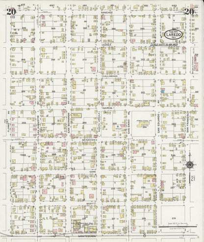 Sanborn Fire Insurance Map from Laredo, Webb County, Texas (1925), Sheet #0020 - Historic Sanborn Fire Insurance Map Print, vintage old map wall art, antique decor, genealogy gift, Texas Texas map