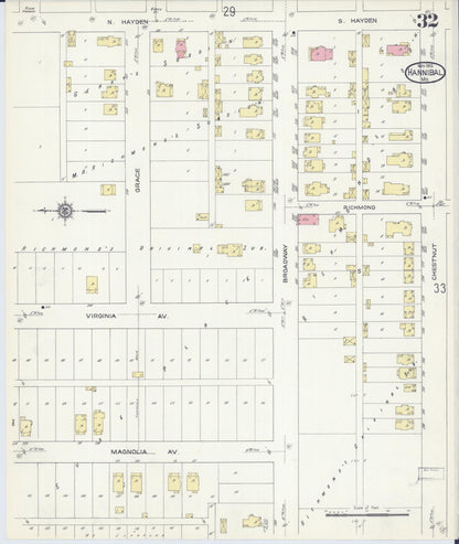 Sanborn Fire Insurance Map from Hannibal, Marion County, Missouri (1913), Sheet #0032 - Complete Map Set gallery image, historic Sanborn map, vintage wall art, Missouri Missouri