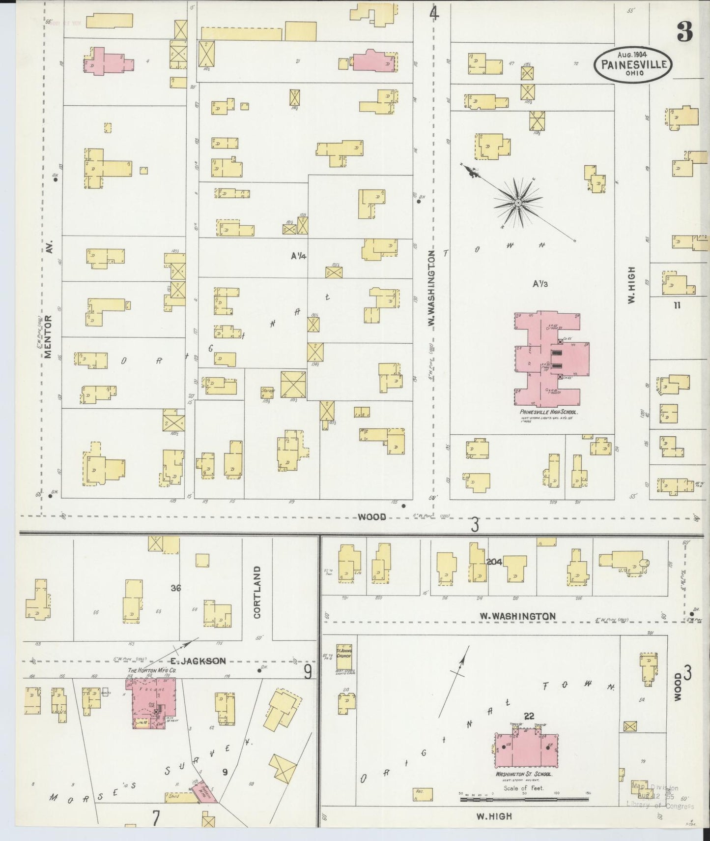 Sanborn Fire Insurance Map from Painesville, Lake County, Ohio (1904), Sheet #0003 - Historic Sanborn Fire Insurance Map Print, vintage old map wall art, antique decor, genealogy gift, Ohio Ohio map