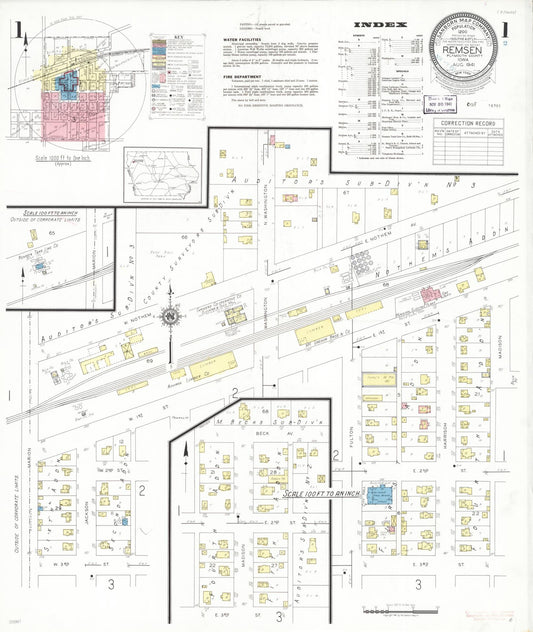 Sanborn Fire Insurance Map from Remsen, Plymouth County, Iowa (1941), Sheet #0001 - Historic Sanborn Fire Insurance Map Print, vintage old map wall art