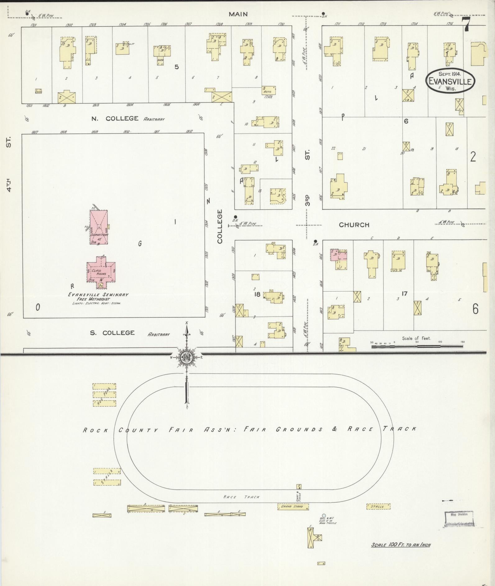 Sanborn Fire Insurance Map from Evansville, Rock County, Wisconsin (1914), Sheet #0007 - Historic Sanborn Fire Insurance Map Print, vintage old map wall art, antique decor, genealogy gift, Wisconsin Wisconsin map