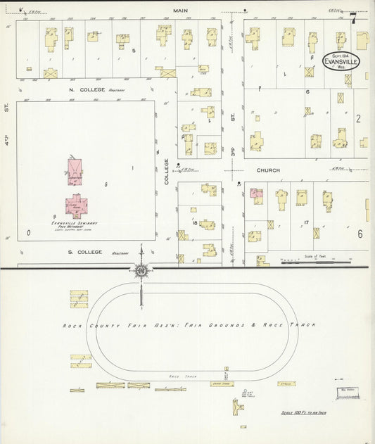 Sanborn Fire Insurance Map from Evansville, Rock County, Wisconsin (1914), Sheet #0007 - Historic Sanborn Fire Insurance Map Print, vintage old map wall art, antique decor, genealogy gift, Wisconsin Wisconsin map