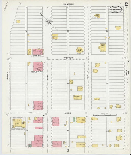 Sanborn Fire Insurance Map from Harriman, Roane County, Tennessee (1901), Sheet #0002 - Historic Sanborn Fire Insurance Map Print, vintage old map wall art, antique decor, genealogy gift, Tennessee Tennessee map