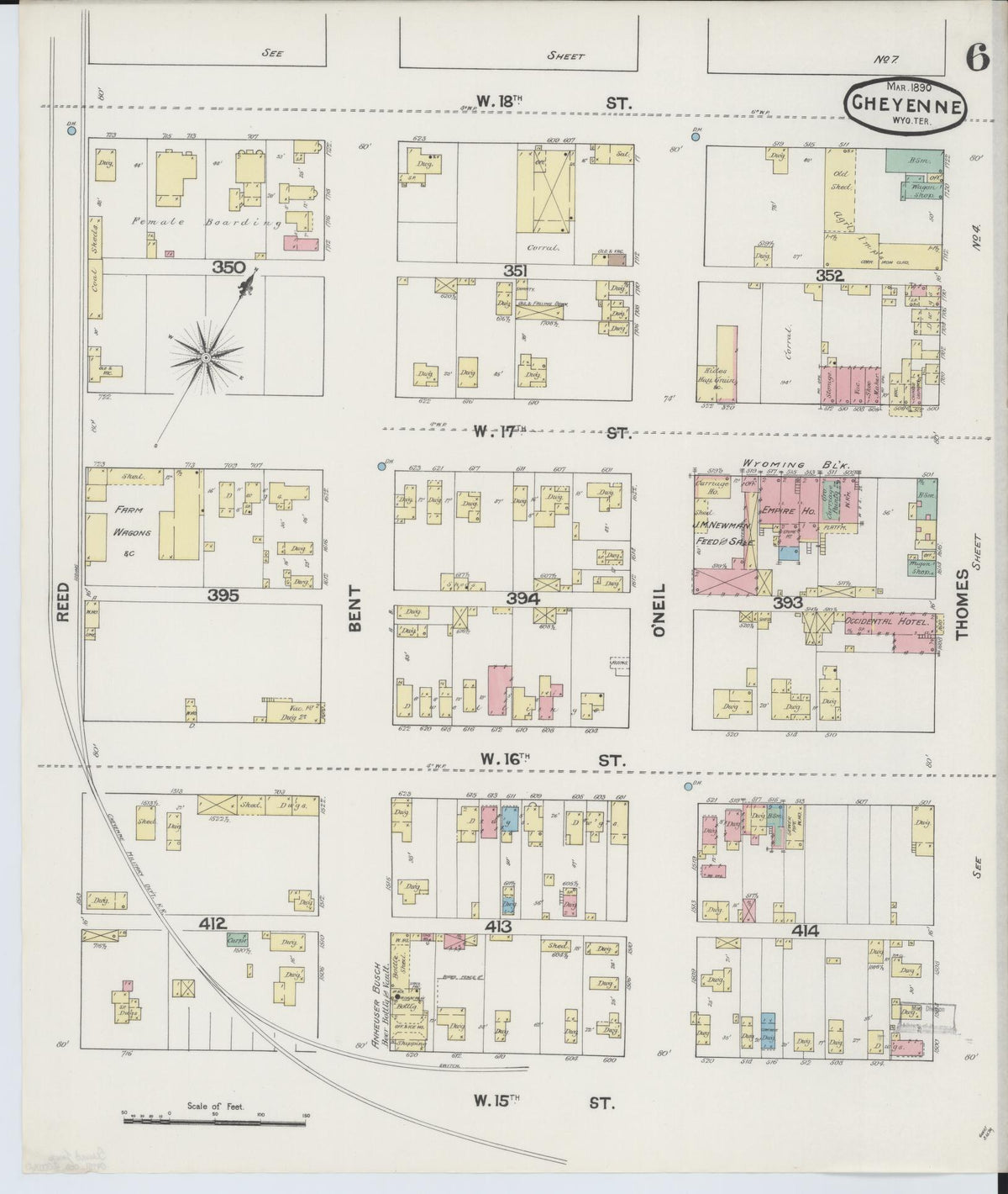 Sanborn Fire Insurance Map from Cheyenne, Laramie County, Wyoming (1890), Sheet #0006 - Complete Map Set gallery image, historic Sanborn map, vintage wall art, Wyoming Wyoming