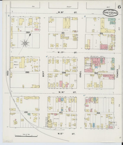 Sanborn Fire Insurance Map from Cheyenne, Laramie County, Wyoming (1890), Sheet #0006 - Complete Map Set gallery image, historic Sanborn map, vintage wall art, Wyoming Wyoming