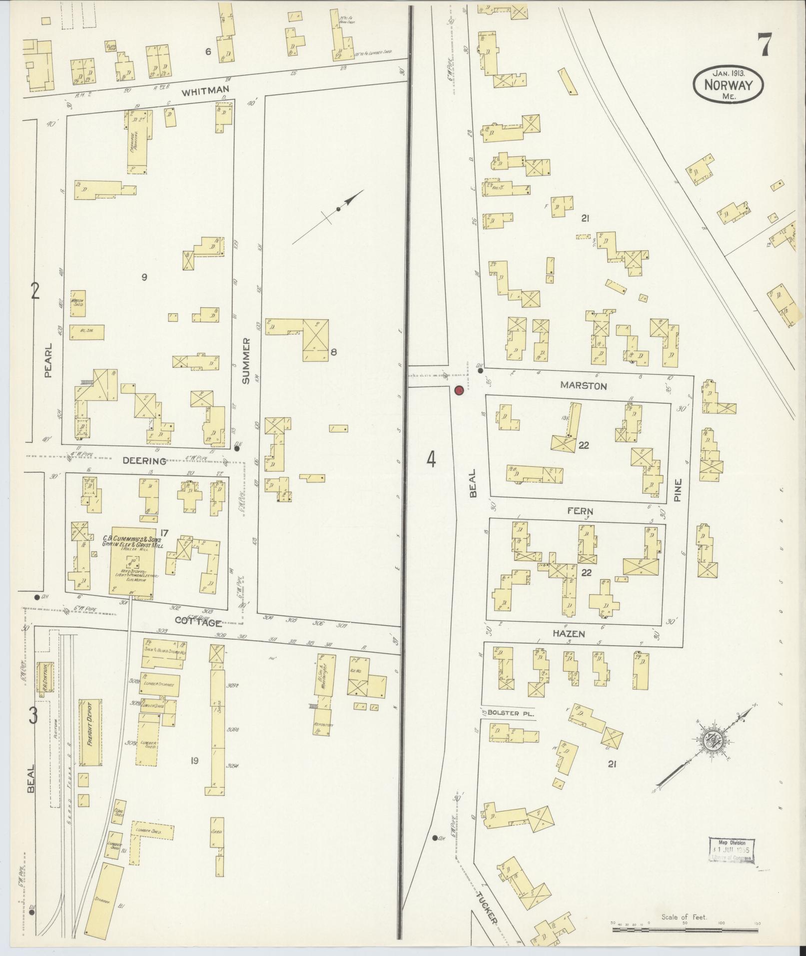 Sanborn Fire Insurance Map from Norway, Oxford County, Maine (1913), Sheet #0007 - Complete Map Set gallery image, historic Sanborn map, vintage wall art, Maine Maine