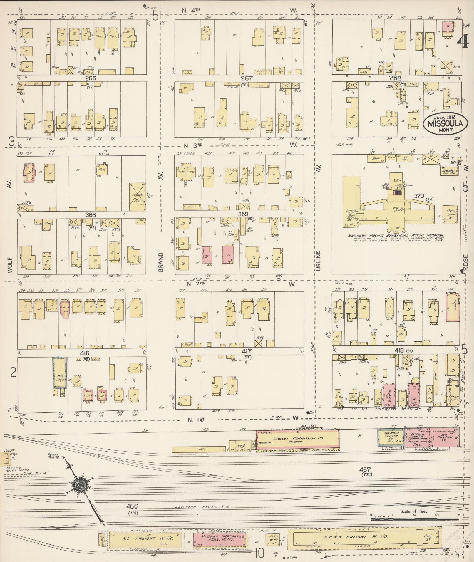 Sanborn Fire Insurance Map from Missoula, Missoula County, Montana (1912), Sheet #0004 - Complete Map Set gallery image, historic Sanborn map, vintage wall art, Montana Montana