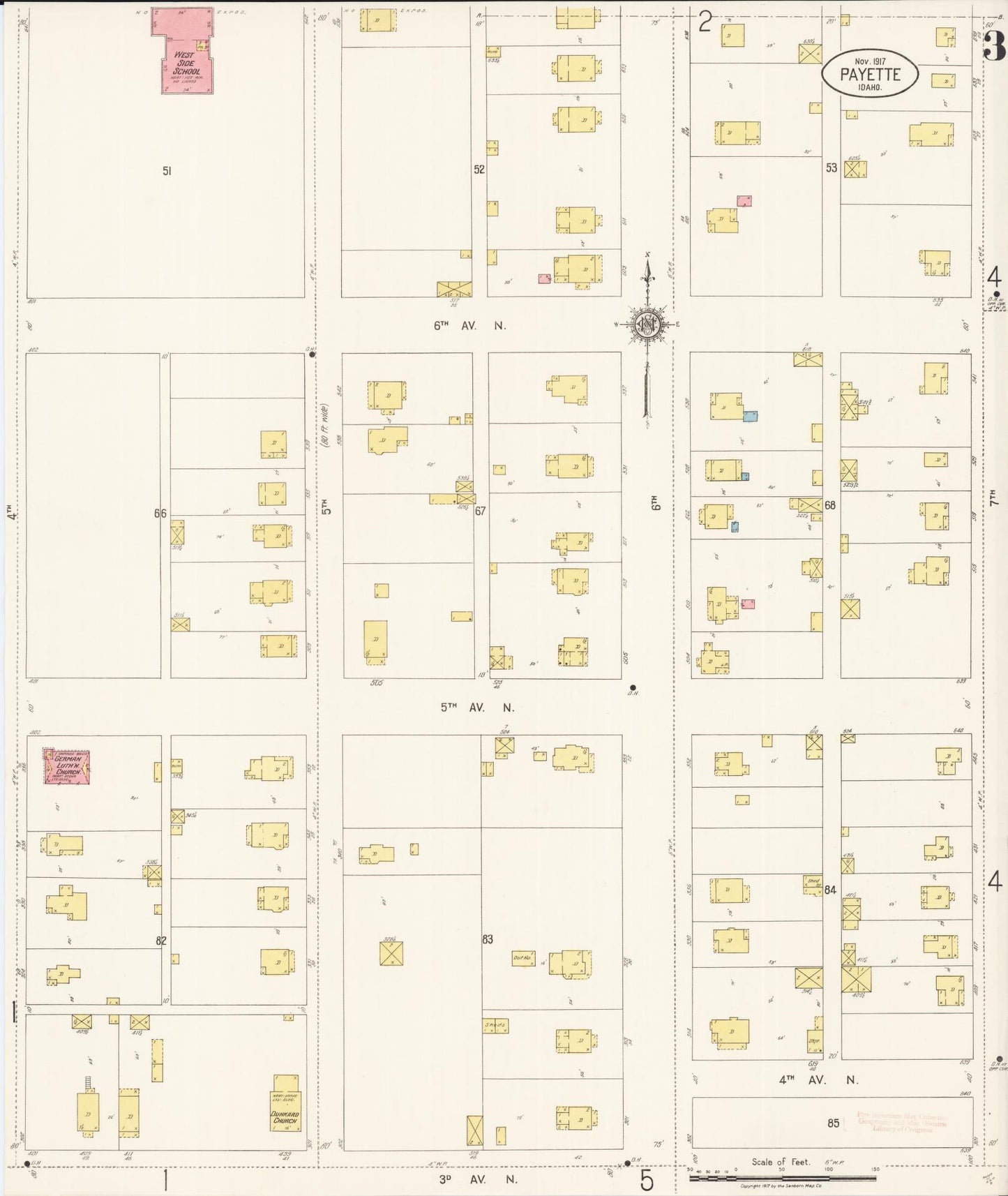 Sanborn Fire Insurance Map from Payette, Payette County, Idaho (1917), Sheet #0003 - Complete Map Set gallery image, historic Sanborn map, vintage wall art, Idaho Idaho