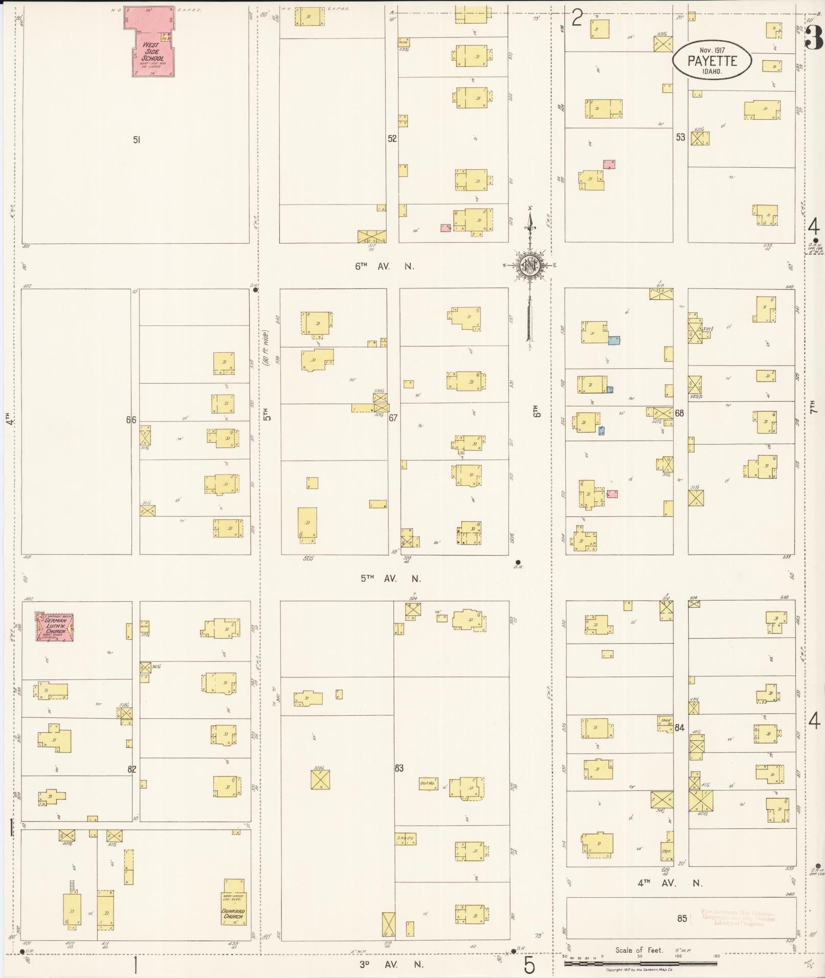 Sanborn Fire Insurance Map from Payette, Payette County, Idaho (1917), Sheet #0003 - Complete Map Set gallery image, historic Sanborn map, vintage wall art, Idaho Idaho