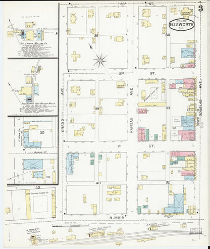 Sanborn Fire Insurance Map from Ellsworth, Ellsworth County, Kansas (1893), Sheet #0003 - Complete Map Set gallery image, historic Sanborn map, vintage wall art, Kansas Kansas