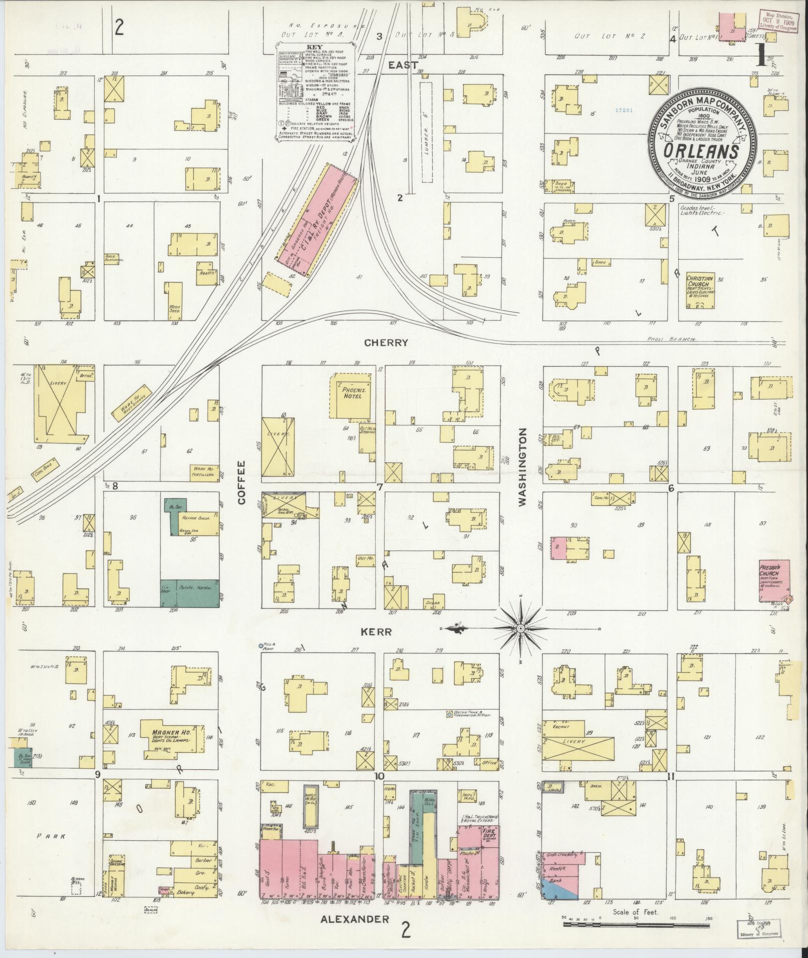 Sanborn Fire Insurance Map from Orleans, Orange County, Indiana (1909), Sheet #0001 - Complete Map Set gallery image, historic Sanborn map, vintage wall art, Indiana Indiana