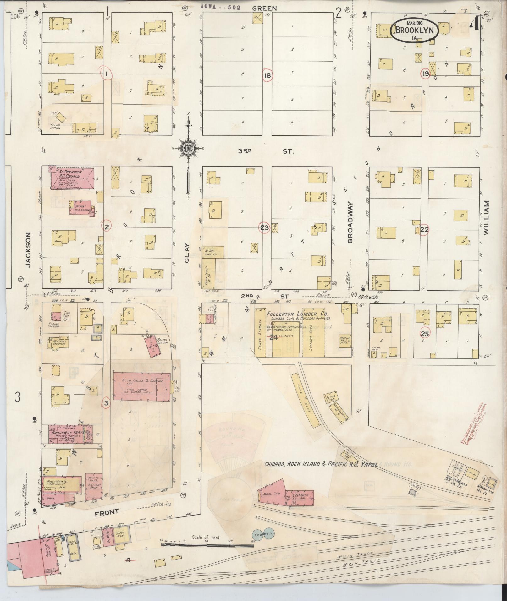 Sanborn Fire Insurance Map from Brooklyn, Poweshiek County, Iowa (1932), Sheet #0004 - Historic Sanborn Fire Insurance Map Print, vintage old map wall art