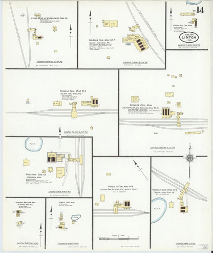 Sanborn Fire Insurance Map from Linton, Greene County, Indiana (1910), Sheet #0014 - Historic Sanborn Fire Insurance Map Print, vintage old map wall art, antique decor, genealogy gift, Indiana Indiana map