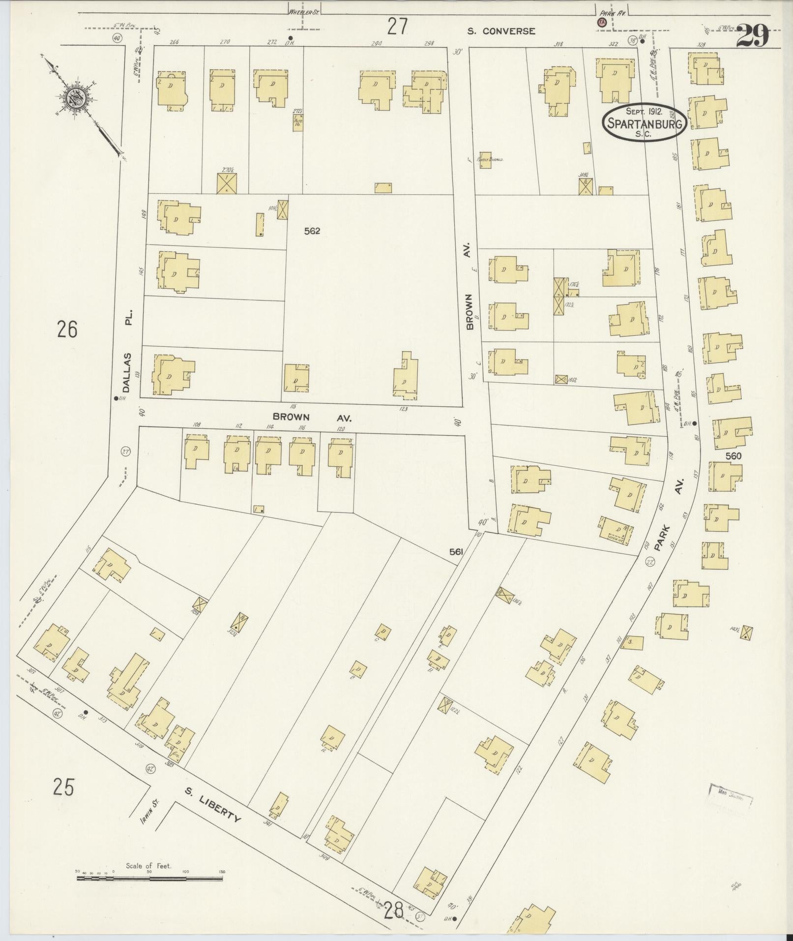 Sanborn Fire Insurance Map from Spartanburg, Spartanburg County, South Carolina (1912), Sheet #0029 - Complete Map Set gallery image, historic Sanborn map, vintage wall art, South Carolina South Carolina