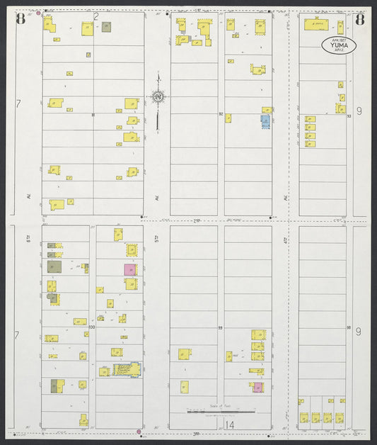 Sanborn Fire Insurance Map from Yuma, Yuma County, Arizona (1927), Sheet #0008 - Historic Sanborn Fire Insurance Map Print, vintage old map wall art, antique decor, genealogy gift, Arizona Arizona map