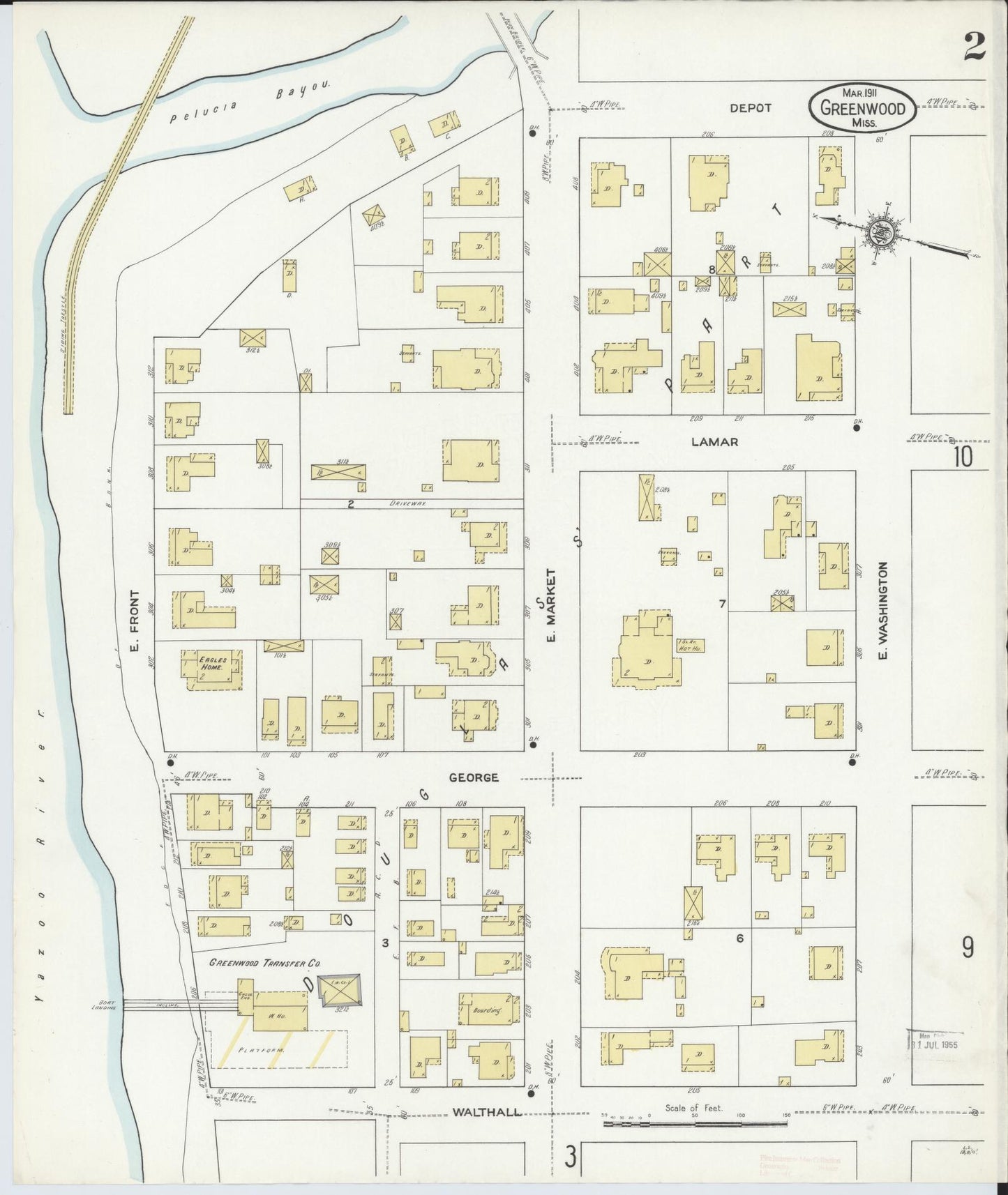 Sanborn Fire Insurance Map from Greenwood, Leflore County, Mississippi (1911), Sheet #0002 - Complete Map Set gallery image, historic Sanborn map, vintage wall art, Mississippi Mississippi