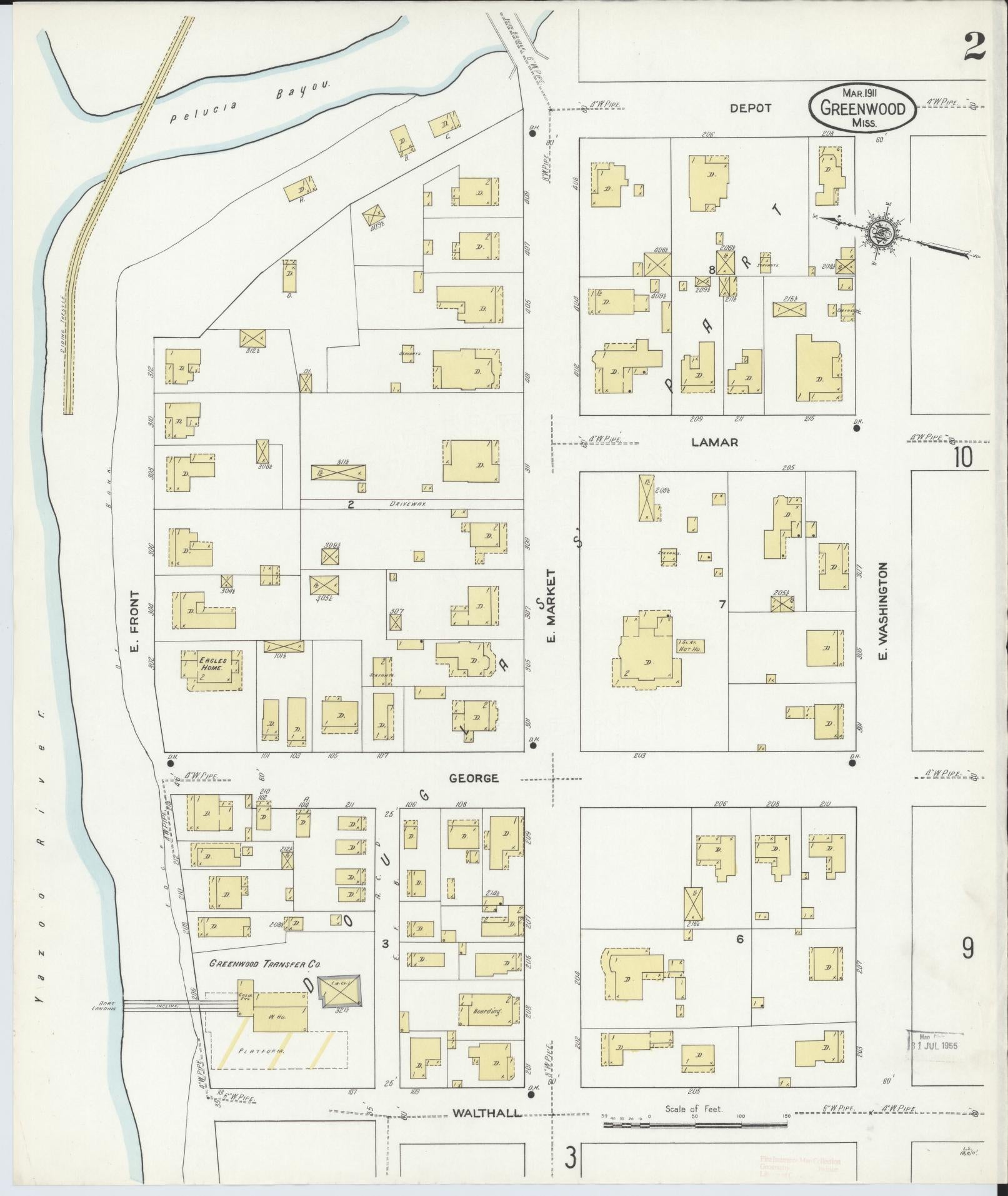 Sanborn Fire Insurance Map from Greenwood, Leflore County, Mississippi (1911), Sheet #0002 - Complete Map Set gallery image, historic Sanborn map, vintage wall art, Mississippi Mississippi