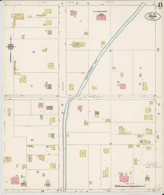 Sanborn Fire Insurance Map from Logan, Cache County, Utah (1911), Sheet #0008 - Historic Sanborn Fire Insurance Map Print, vintage old map wall art, antique decor, genealogy gift, Utah Utah map