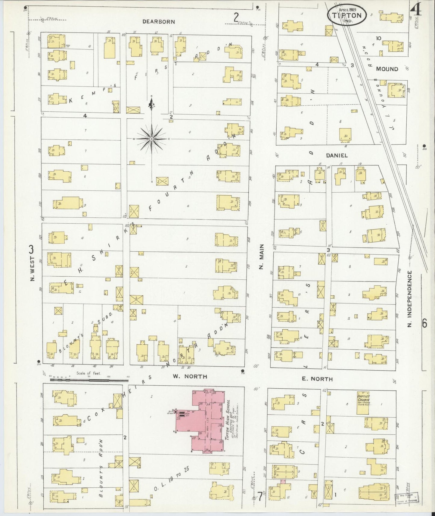 Sanborn Fire Insurance Map from Tipton, Tipton County, Indiana (1909), Sheet #0004 - Historic Sanborn Fire Insurance Map Print, vintage old map wall art, antique decor, genealogy gift, Indiana Indiana map