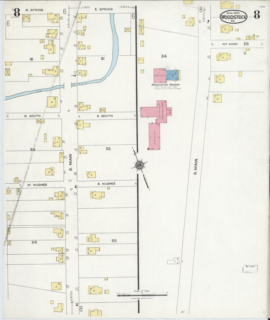 Sanborn Fire Insurance Map from Woodstock, Shenandoah County, Virginia (1924), Sheet #0008 - Historic Sanborn Fire Insurance Map Print, vintage old map wall art, antique decor, genealogy gift, Virginia Virginia map
