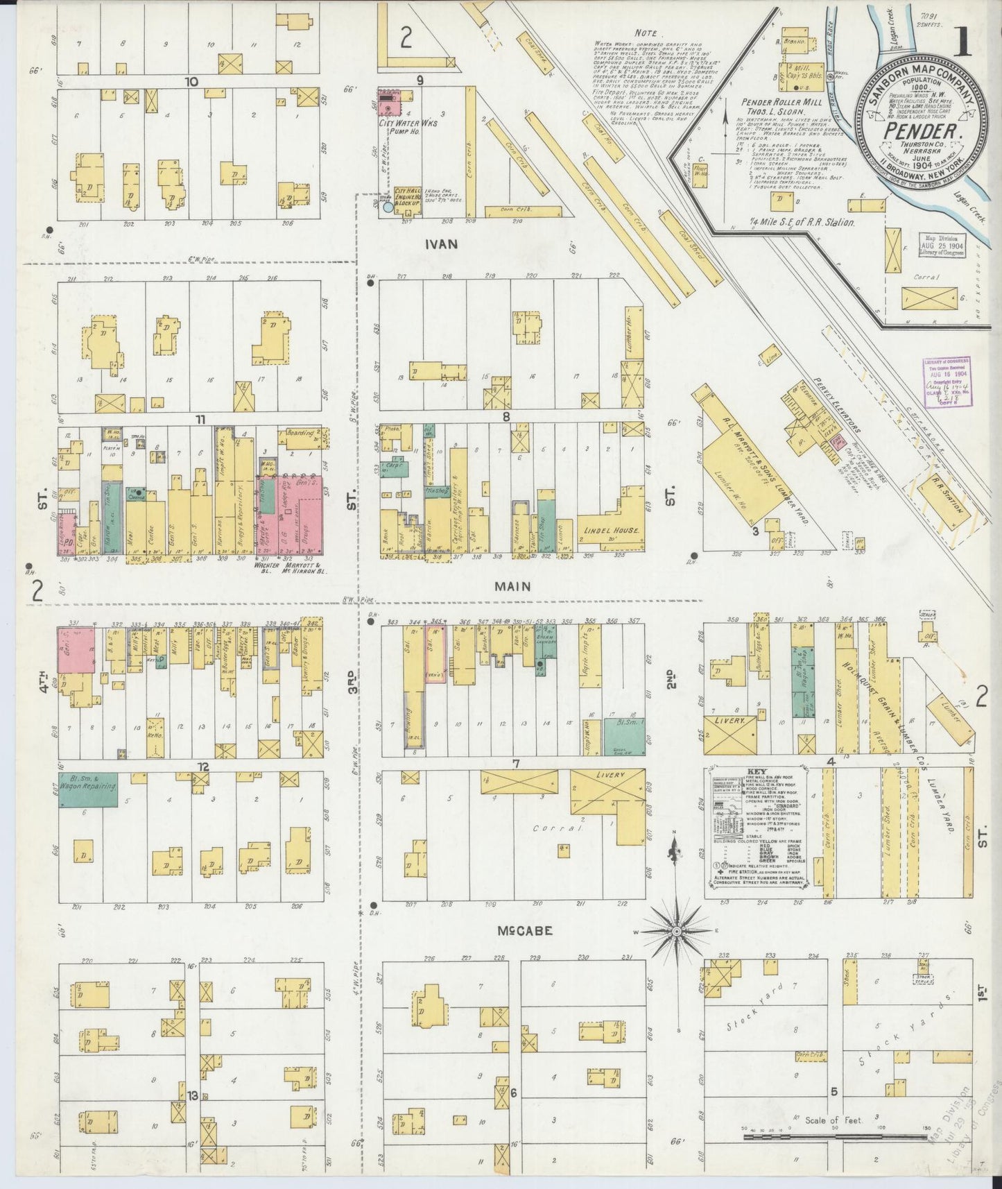 Sanborn Fire Insurance Map from Pender, Thurston County, Nebraska (1904), Sheet #0001 - Complete Map Set gallery image, historic Sanborn map, vintage wall art, Nebraska Nebraska