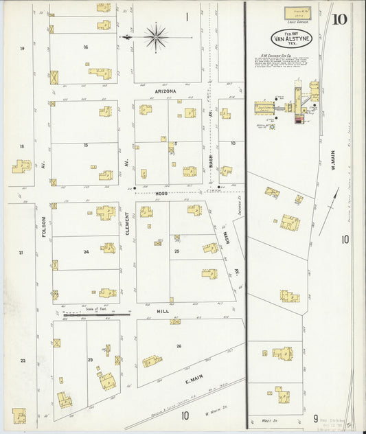 Sanborn Fire Insurance Map from Van Alstyne, Grayson County, Texas (1907), Sheet #0010 - Historic Sanborn Fire Insurance Map Print, vintage old map wall art, antique decor, genealogy gift, Texas Texas map
