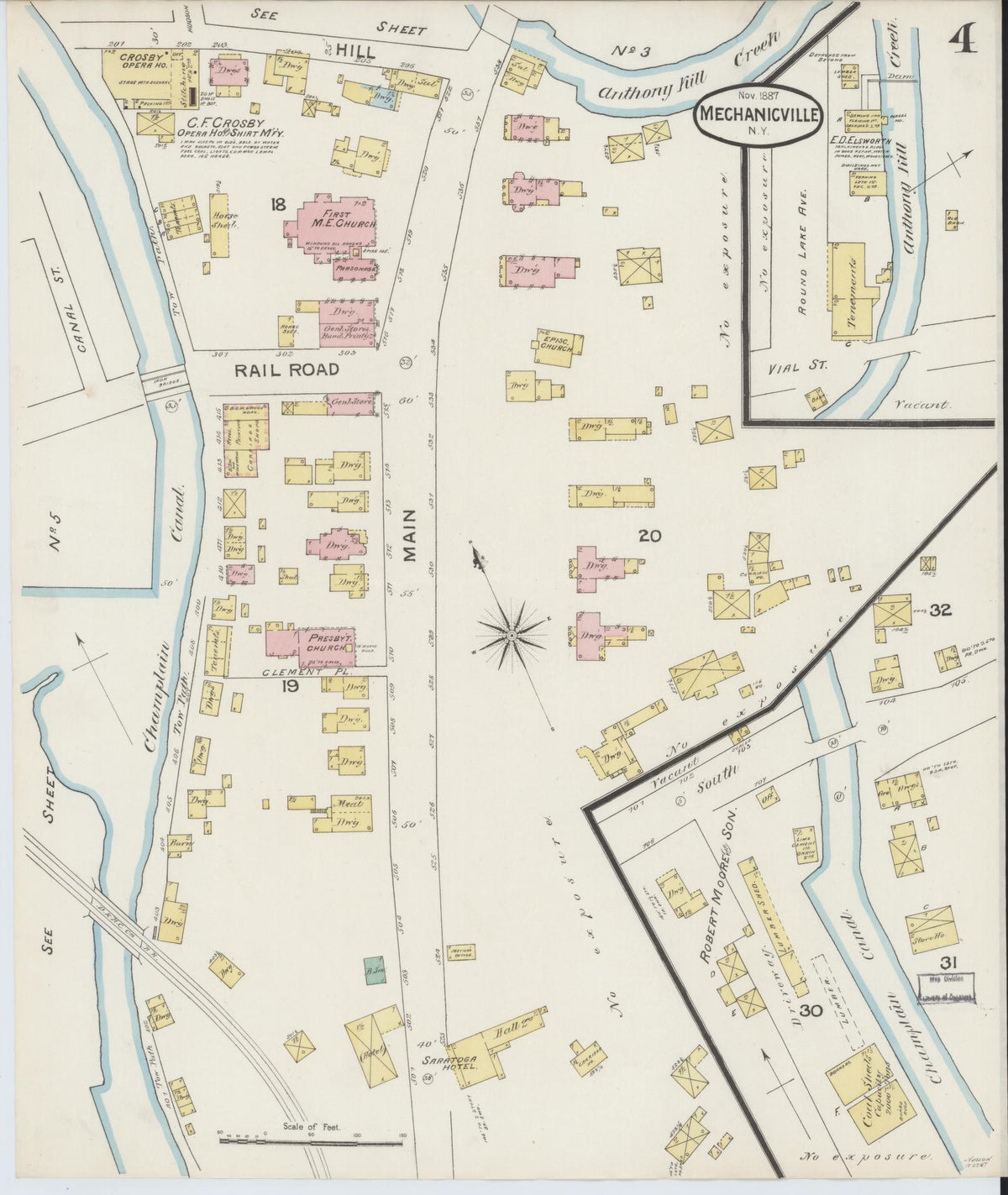 Sanborn Fire Insurance Map from Mechanicville, Saratoga County, New York (1887), Sheet #0004 - Complete Map Set gallery image, historic Sanborn map, vintage wall art, New York New York