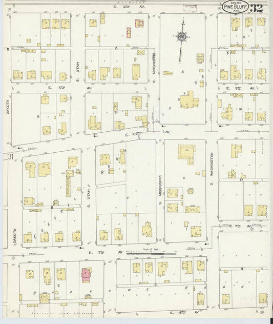 Sanborn Fire Insurance Map from Pine Bluff, Jefferson County, Arkansas (1913), Sheet #0032 - Historic Sanborn Fire Insurance Map Print, vintage old map wall art, antique decor, genealogy gift, Arkansas Arkansas map
