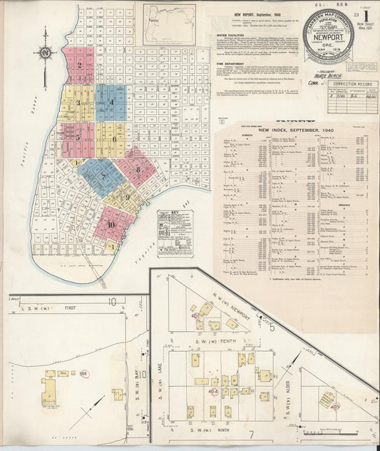 Sanborn Fire Insurance Map from Newport, Lincoln County, Oregon (1940), Sheet #0001 - Historic Sanborn Fire Insurance Map Print, vintage old map wall art, antique decor, genealogy gift, Oregon Oregon map