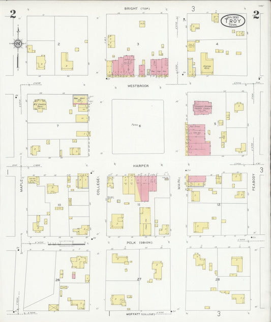 Sanborn Fire Insurance Map from Troy, Obion County, Tennessee (1930), Sheet #0002 - Historic Sanborn Fire Insurance Map Print, vintage old map wall art, antique decor, genealogy gift, Tennessee Tennessee map