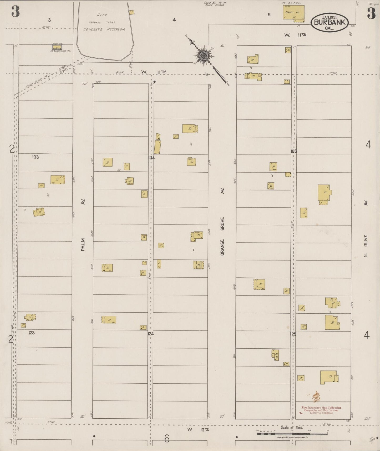 Sanborn Fire Insurance Map from Burbank, Los Angeles County, California (1923), Sheet #0003 - Historic Sanborn Fire Insurance Map Print, vintage old map wall art, antique decor, genealogy gift, California California map