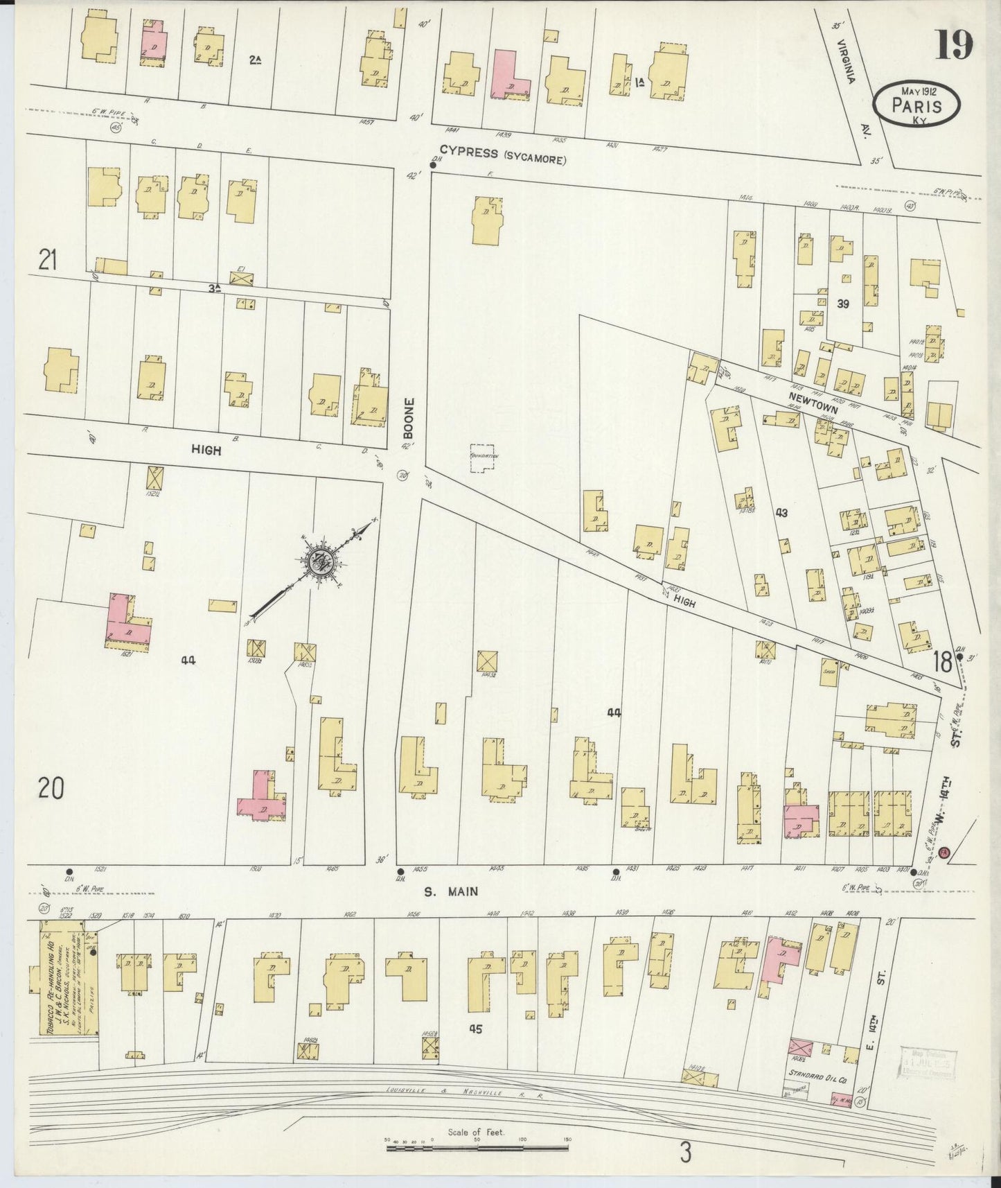 Sanborn Fire Insurance Map from Paris, Bourbon County, Kentucky (1912), Sheet #0019 - Historic Sanborn Fire Insurance Map Print, vintage old map wall art, antique decor, genealogy gift, Kentucky Kentucky map