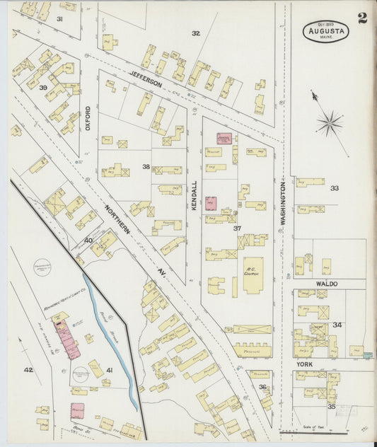 Sanborn Fire Insurance Map from Augusta, Kennebec County, Maine (1889), Sheet #0002 - Historic Sanborn Fire Insurance Map Print, vintage old map wall art, antique decor, genealogy gift, Maine Maine map