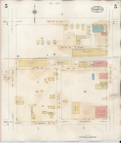 Sanborn Fire Insurance Map from Palmetto, Manatee County, Florida (1944), Sheet #0005 - Historic Sanborn Fire Insurance Map Print, vintage old map wall art, antique decor, genealogy gift, Florida Florida map