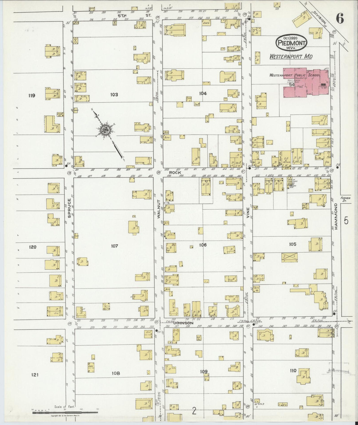 Sanborn Fire Insurance Map from Piedmont, Mineral County, West Virginia (1920), Sheet #0006 - Complete Map Set gallery image, historic Sanborn map, vintage wall art, West Virginia West Virginia
