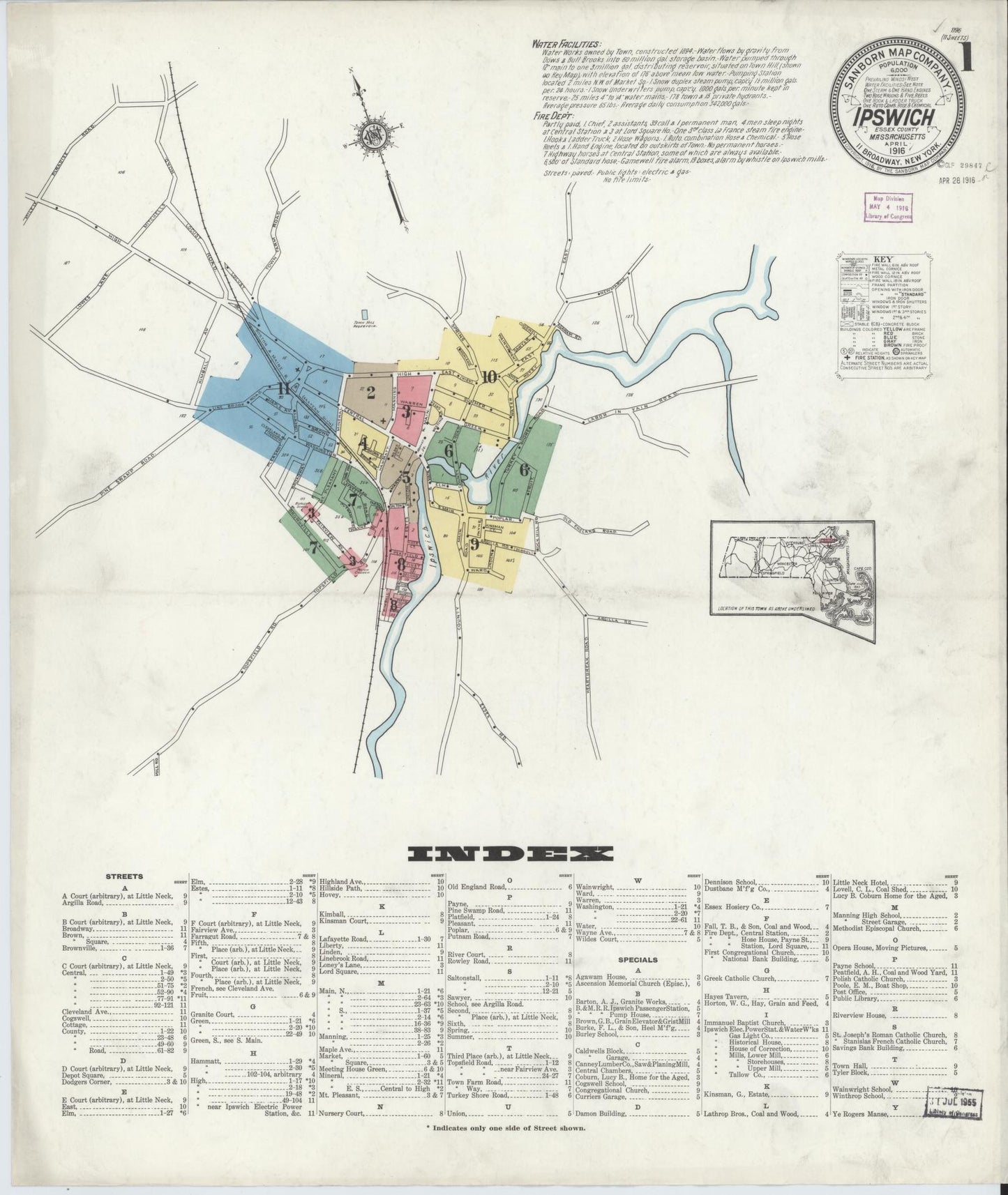 Sanborn Fire Insurance Map from Ipswich, Essex County, Massachusetts (1916), Sheet #0001 - Complete Map Set gallery image, historic Sanborn map, vintage wall art, Massachusetts Massachusetts