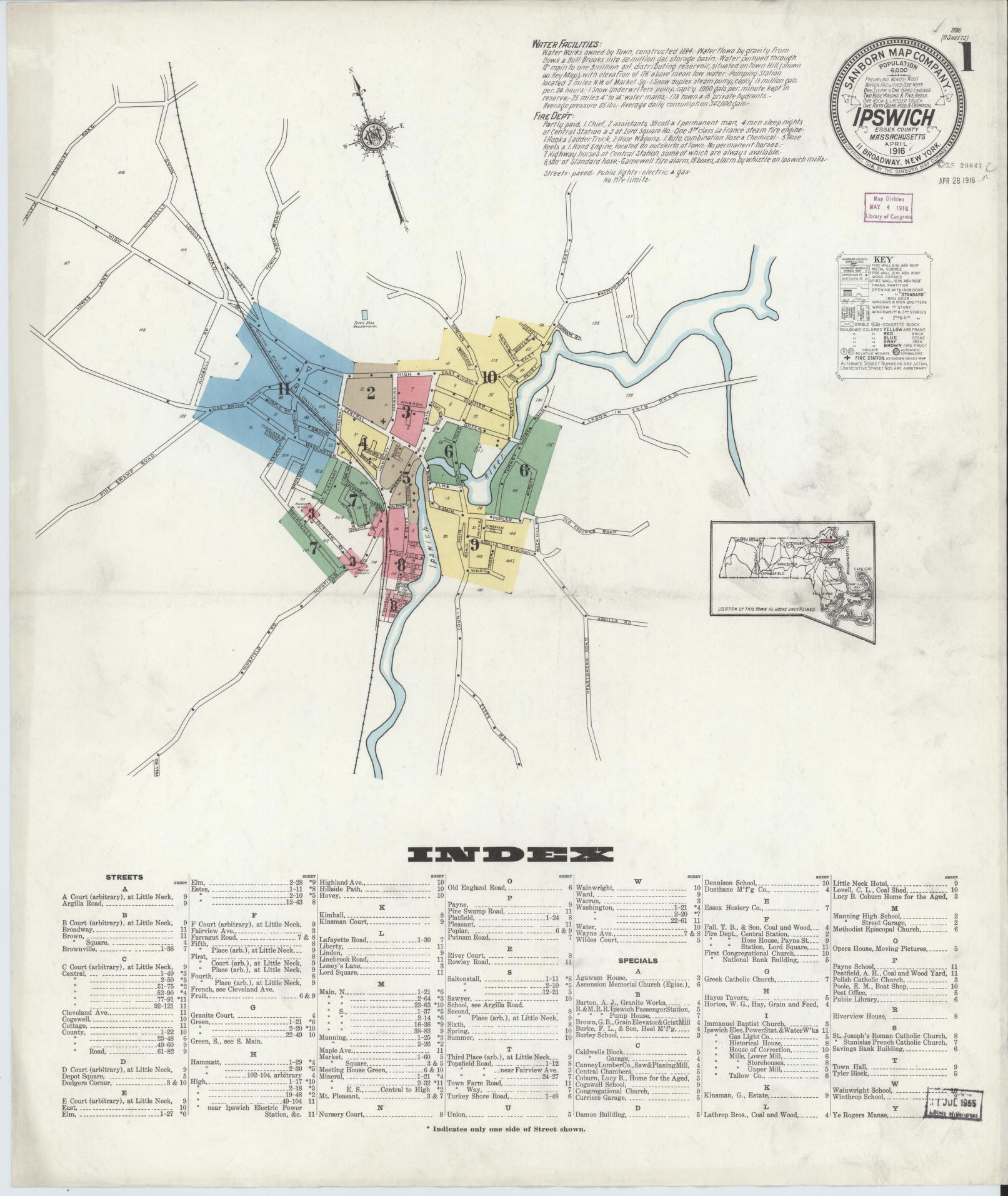 Sanborn Fire Insurance Map from Ipswich, Essex County, Massachusetts (1916), Sheet #0001 - Complete Map Set gallery image, historic Sanborn map, vintage wall art, Massachusetts Massachusetts