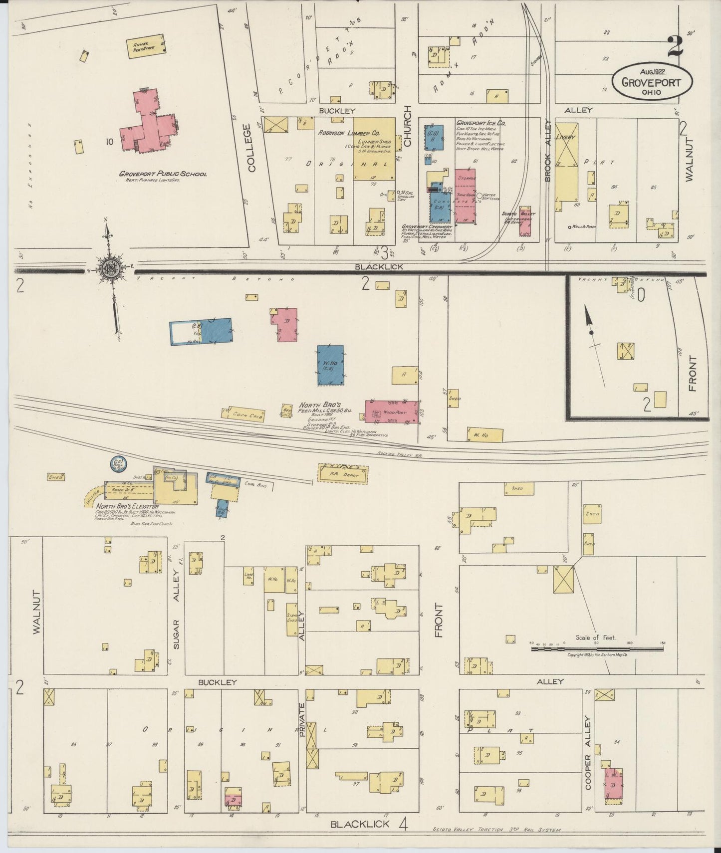 Sanborn Fire Insurance Map from Groveport, Franklin County, Ohio (1922), Sheet #0002 - Historic Sanborn Fire Insurance Map Print, vintage old map wall art, antique decor, genealogy gift, Ohio Ohio map