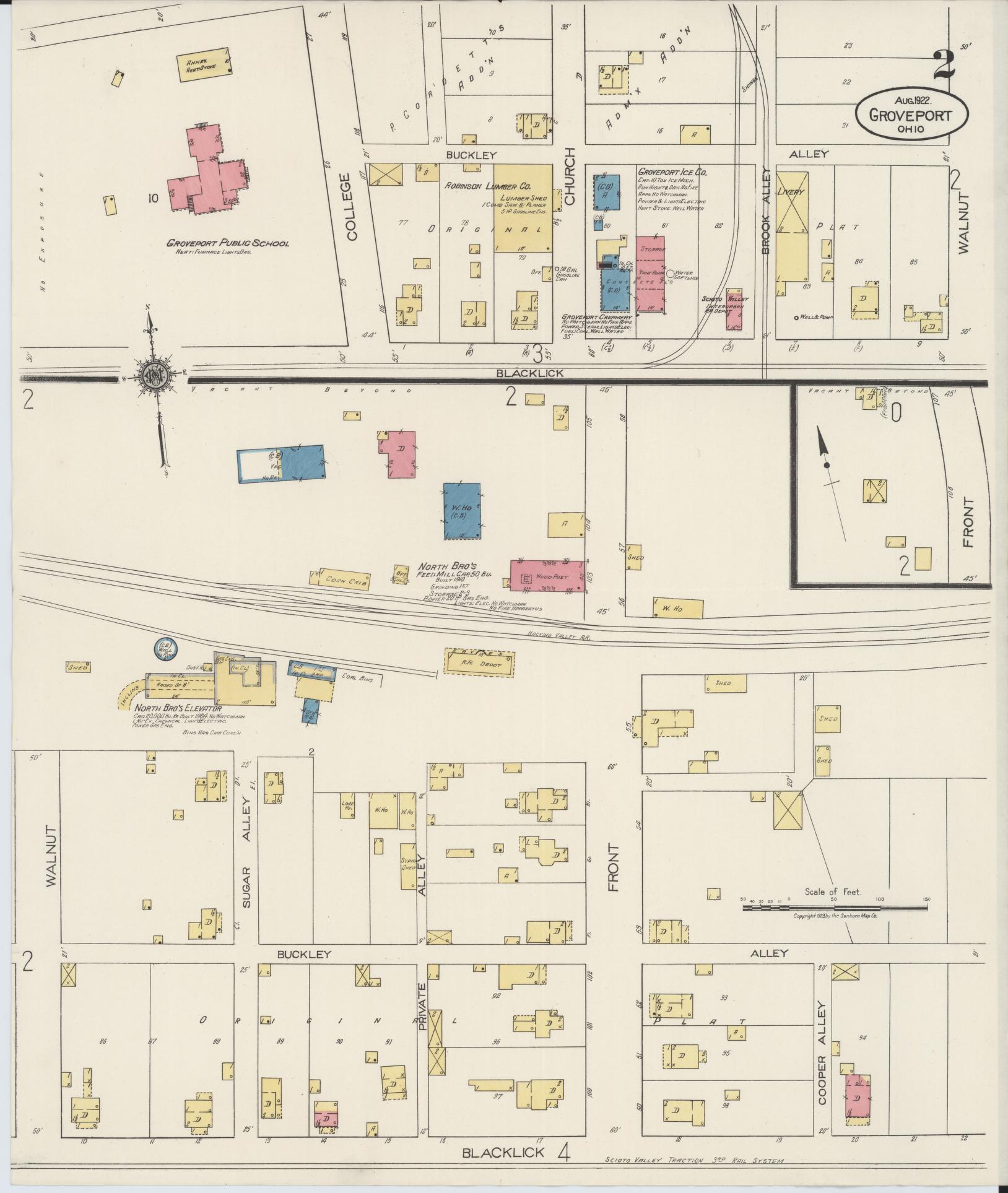 Sanborn Fire Insurance Map from Groveport, Franklin County, Ohio (1922), Sheet #0002 - Historic Sanborn Fire Insurance Map Print, vintage old map wall art, antique decor, genealogy gift, Ohio Ohio map
