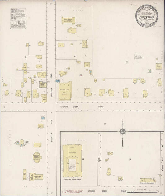 Sanborn Fire Insurance Map from Cupertino, Santa Clara County, California (1920), Sheet #0001 - Historic Sanborn Fire Insurance Map Print, vintage old map wall art, antique decor, genealogy gift, California California map
