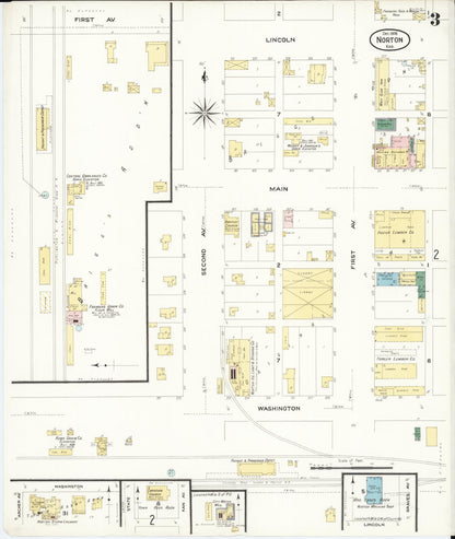 Sanborn Fire Insurance Map from Norton, Norton County, Kansas (1908), Sheet #0003 - Complete Map Set gallery image, historic Sanborn map, vintage wall art, Kansas Kansas