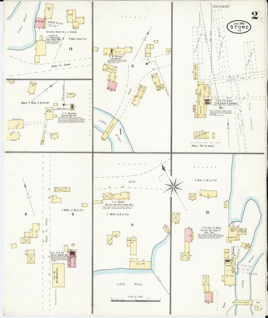 Sanborn Fire Insurance Map from Stowe, Lamoille County, Vermont (1905), Sheet #0002 - Historic Sanborn Fire Insurance Map Print, vintage old map wall art, antique decor, genealogy gift, Vermont Vermont map